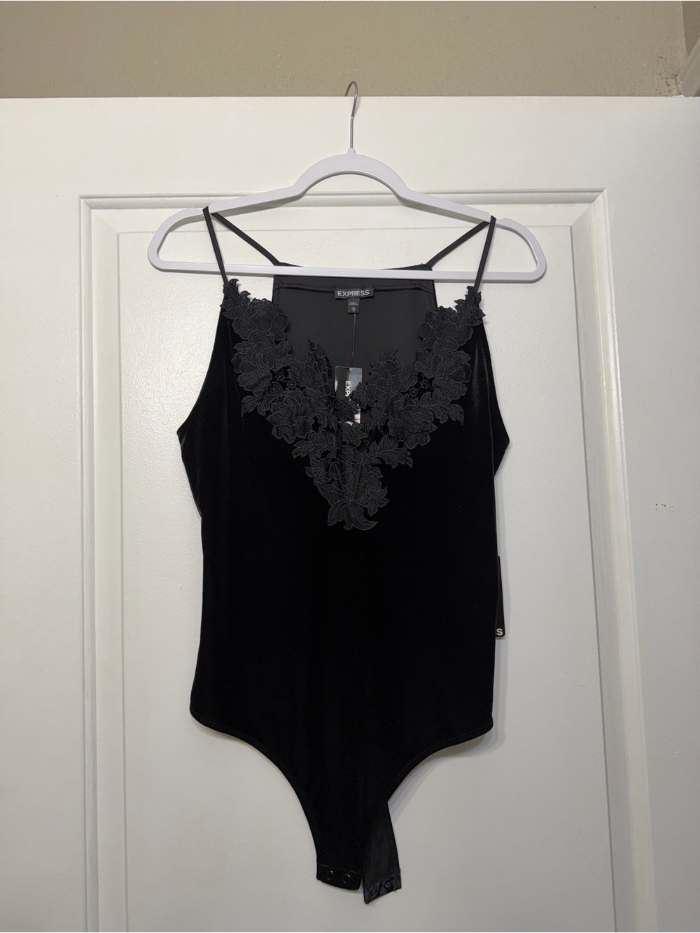 Express Black Lace Appliqué V-Neck Bodysuit